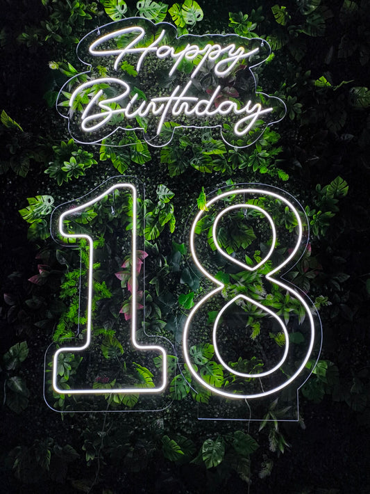 Led Neon broj 1, broj 8 i Neon natpis srećan rođendan Latinica